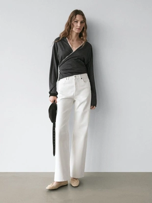 Кардиган с оборками и кружевом из шерстяного смесового вязаного полотна- Заказать в России