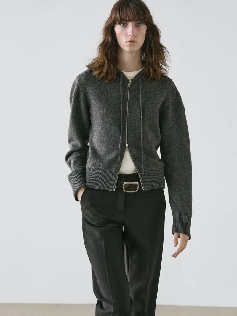 Кардиган из шерстяно-смесового трикотажа с молнией и капюшоном