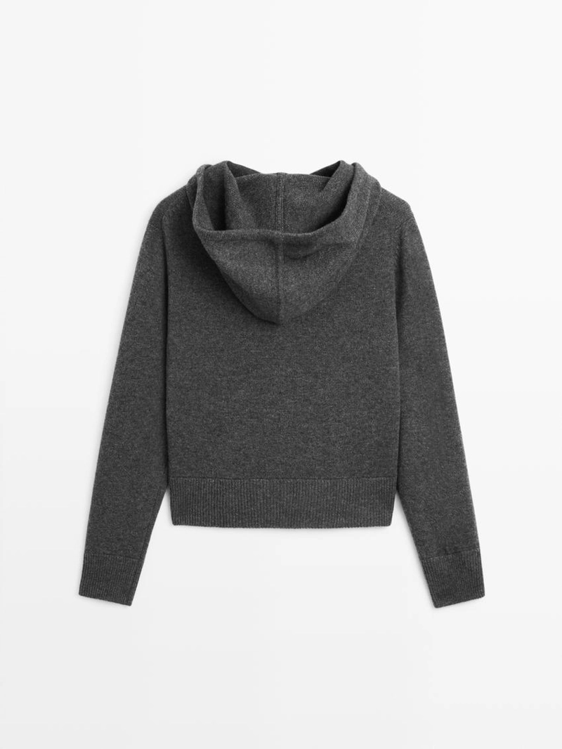 Кардиган из шерстяно-смесового трикотажа с молнией и капюшоном