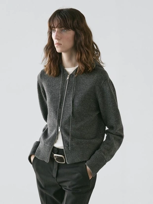 Кардиган из шерстяно-смесового трикотажа с молнией и капюшоном- Заказать в России