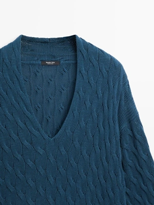 Свитер из смесовой хлопковой пряжи с узловыми деталями- Заказать в России