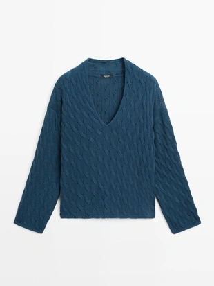 Свитер из смесовой хлопковой пряжи с узловыми деталями- Заказать в России