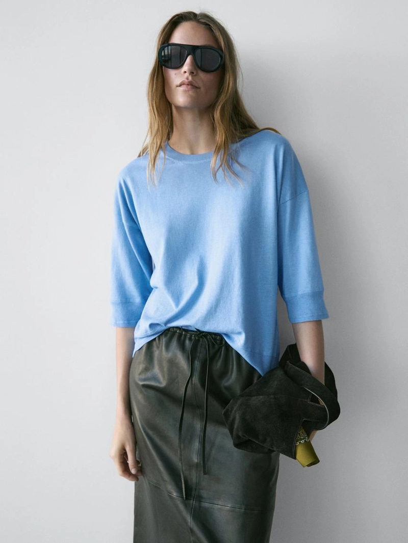 Свитер с коротким рукавом из смесового хлопка