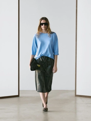 Свитер с коротким рукавом из смесового хлопка- Заказать в России