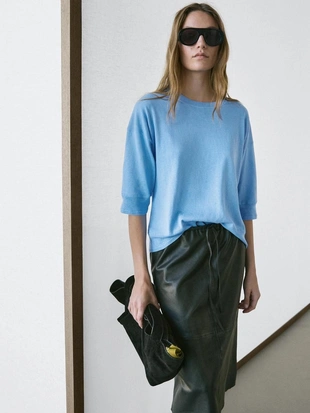 Свитер с коротким рукавом из смесового хлопка- Заказать в России