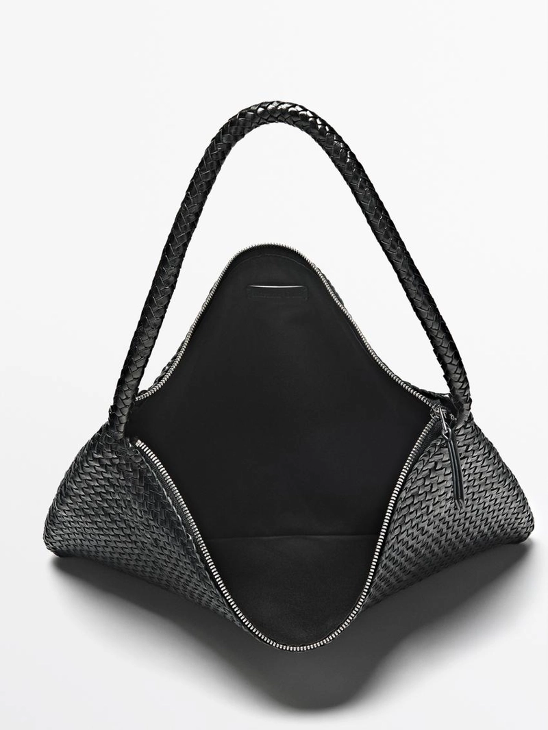 Сумка через плечо из тонированной кожи с плетеной отделкой среднего размера