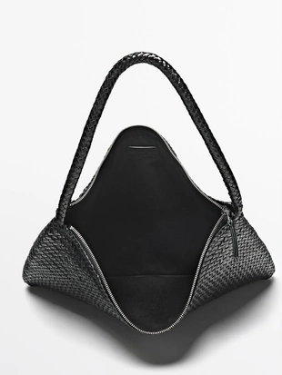 Сумка через плечо из тонированной кожи с плетеной отделкой среднего размера- Заказать в России