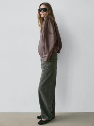 Асимметричная кожаная бомбер-куртка из нубука- Заказать в России