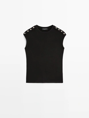 Футболка с рукавами летучая мышь и деталями на пуговицах- Заказать в России