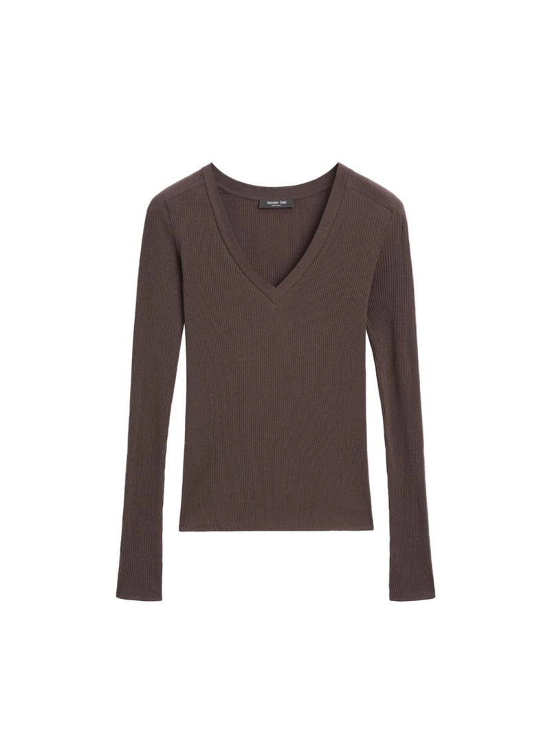 Футболка с длинным рукавом и v-образным вырезом из ребристой ткани