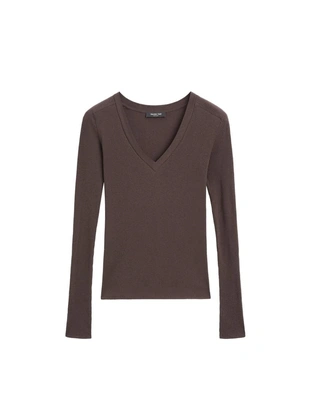 Футболка с длинным рукавом и V-образным вырезом из ребристой ткани- Заказать в России