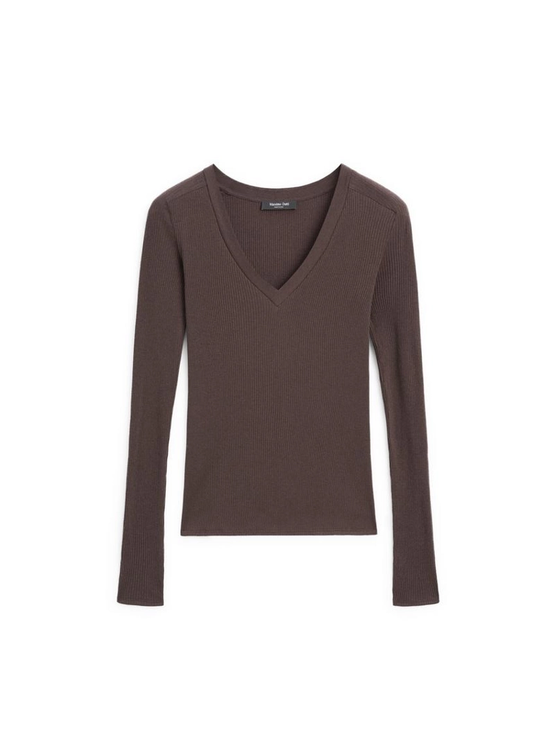 Футболка с длинным рукавом и v-образным вырезом из ребристой ткани