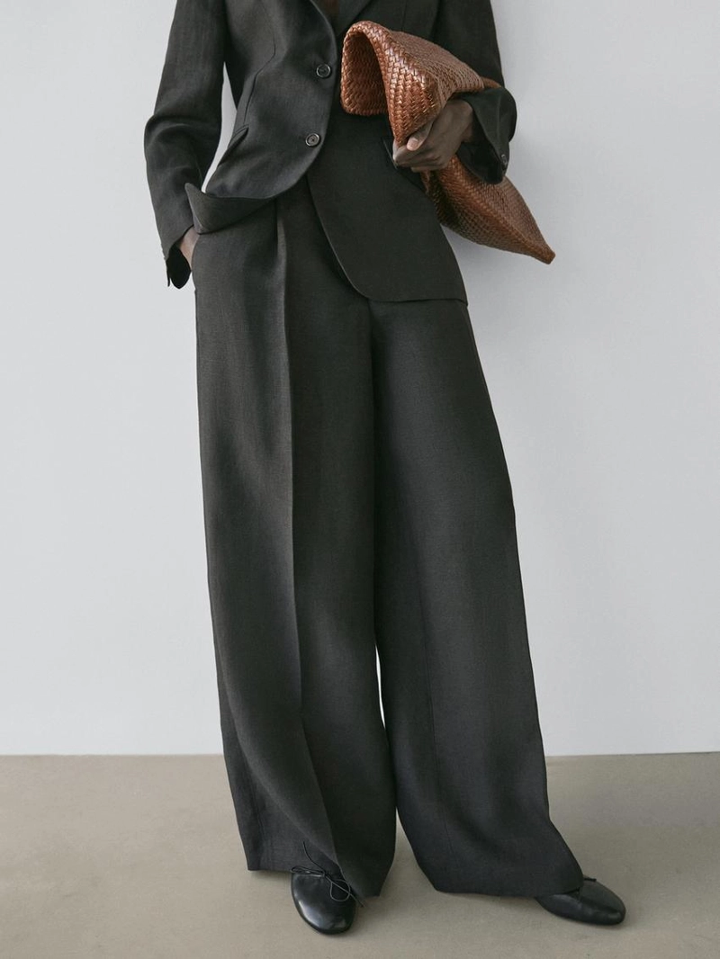 Льняной пиджак с деталями на лацканах