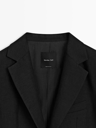 Льняной пиджак с деталями на лацканах- Заказать в России