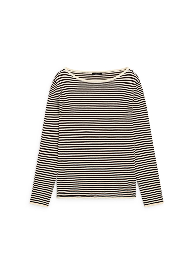 Длинный вязаный свитер в полоску