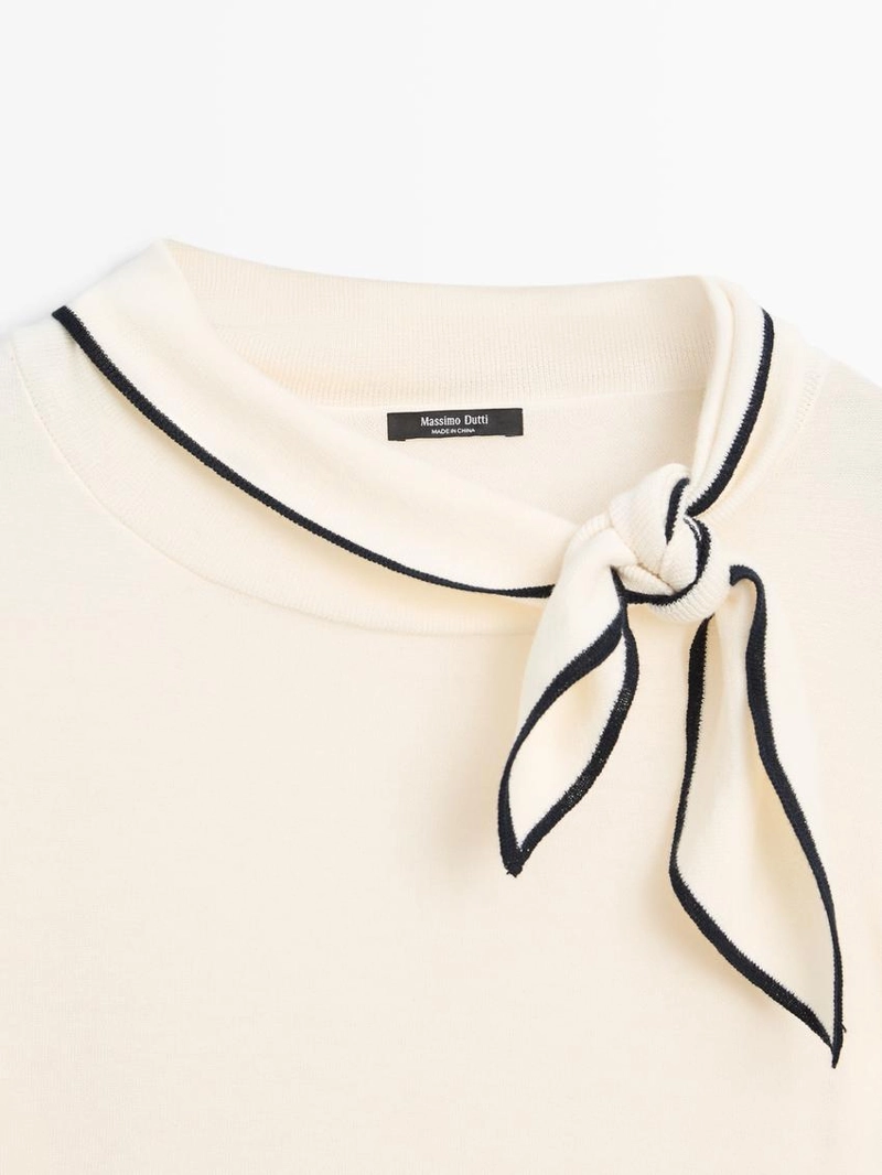 Свитер из хлопкового трикотажа с деталями шарфа