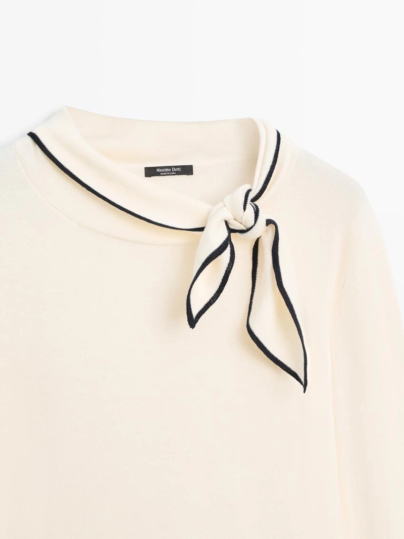 Свитер из хлопкового трикотажа с деталями шарфа