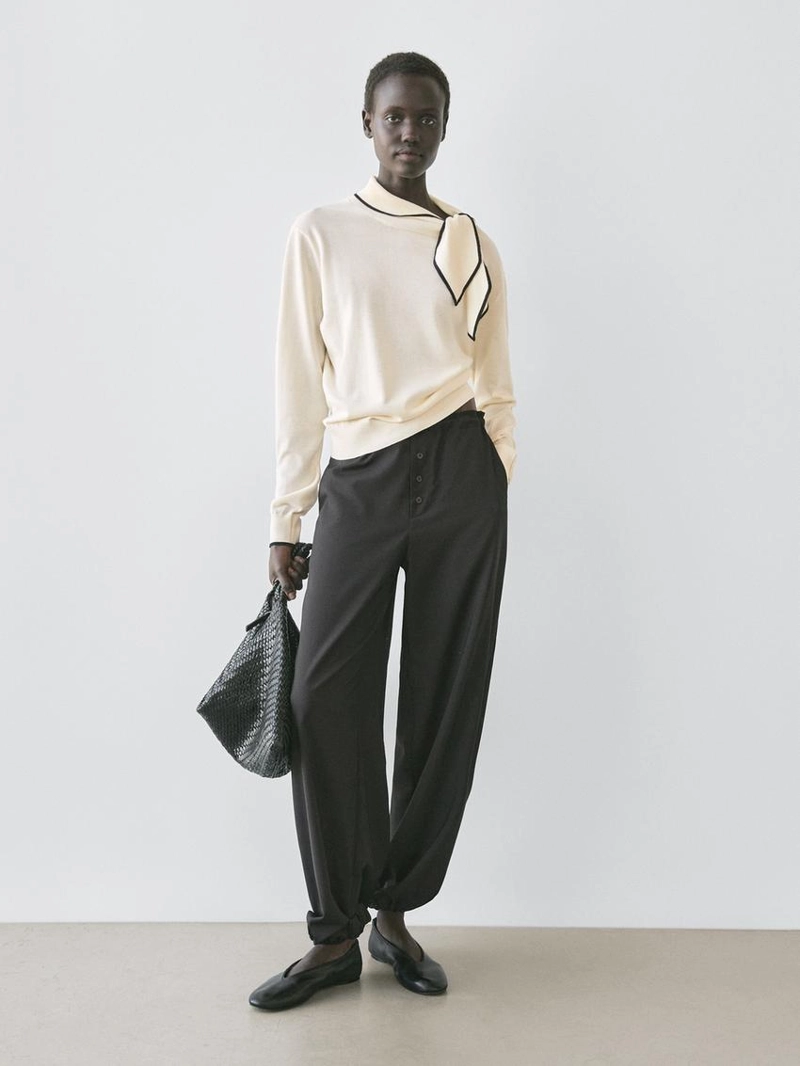 Свитер из хлопкового трикотажа с деталями шарфа