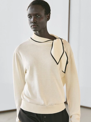 Свитер из хлопкового трикотажа с деталями шарфа- Заказать в России