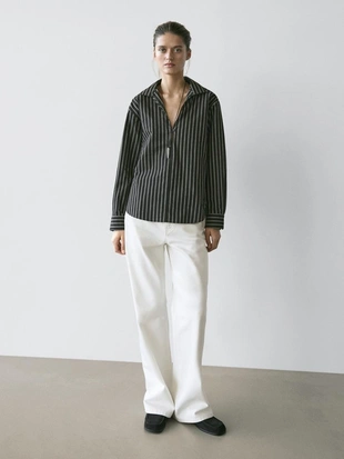 Купить Massimo Dutti Рубашка из хлопково-вискозного микса в полоску