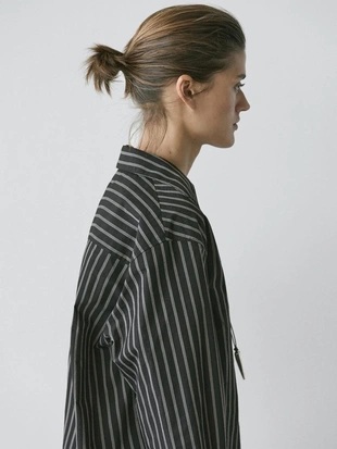 BLACK | 5103/503/800 - Massimo Dutti Рубашка из хлопково-вискозного микса в полоску