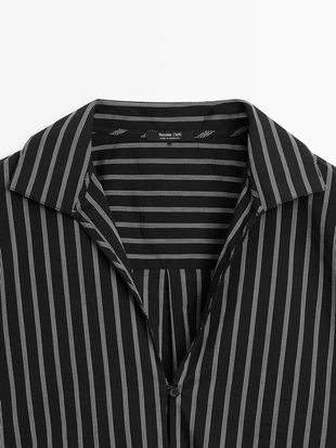 Рубашка из хлопково-вискозного микса в полоску- Заказать в России