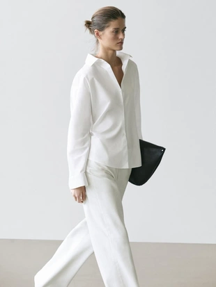 Рубашка из хлопковой ткани с деталями вытачек- Заказать в России