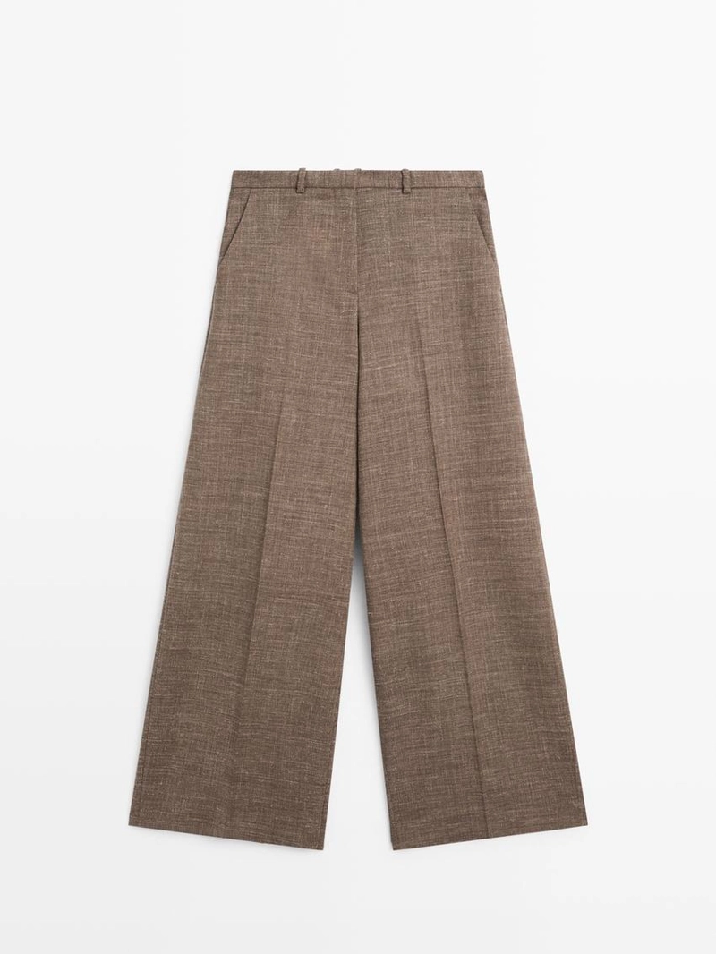 Широкие объемные брюки из шерстяно-шелковой смеси