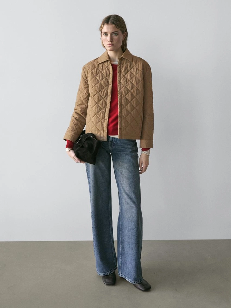 Куртка короткая стеганая с рубашечным воротником