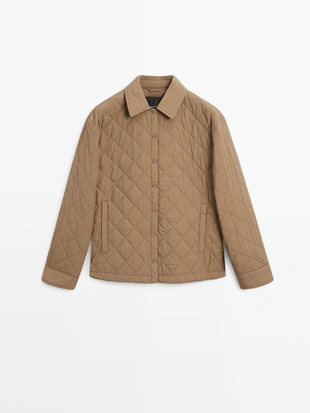 Куртка короткая стеганая с рубашечным воротником- Заказать в России