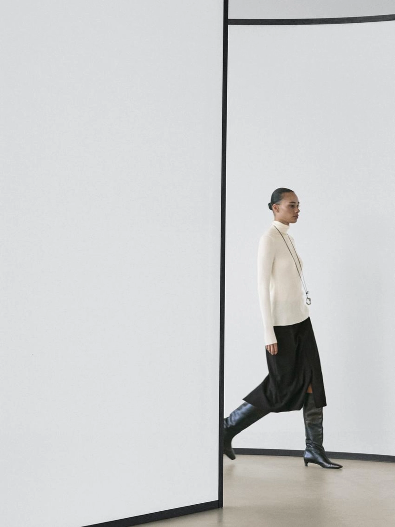 Юбка миди прямого кроя из шерстяной смеси с разрезом