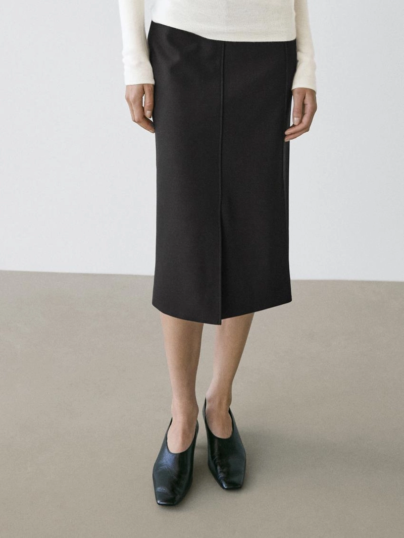 Юбка миди прямого кроя из шерстяной смеси с разрезом