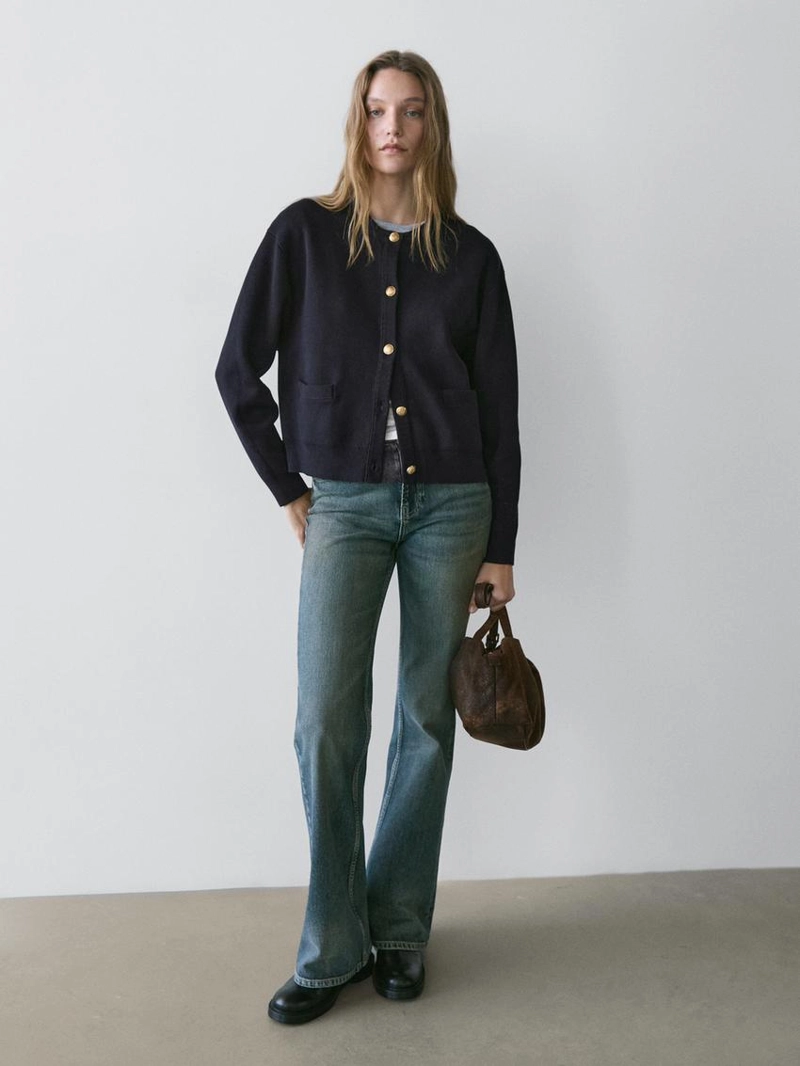 Кардиган из хлопкового трикотажа с пуговицами в золотом цвете