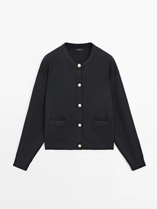 Кардиган из хлопкового трикотажа с пуговицами в золотом цвете- Заказать в России