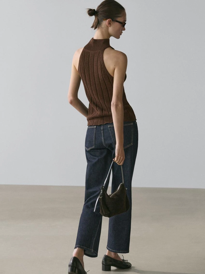 Топ с высоким воротником и завязками из хлопково-вискозного микса