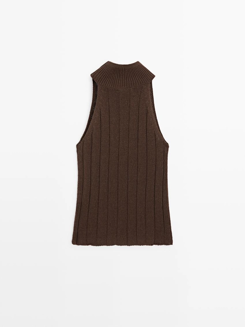 Топ с высоким воротником и завязками из хлопково-вискозного микса