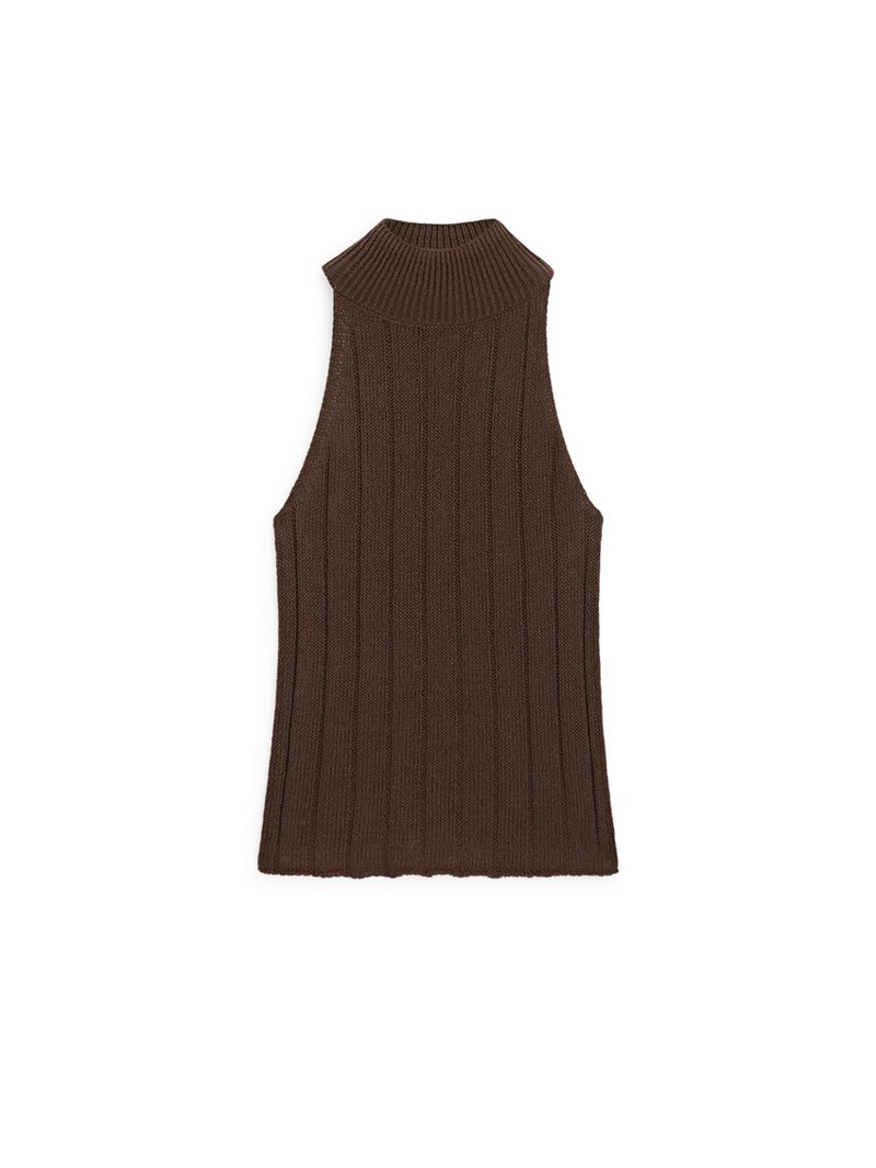 Топ с высоким воротником и завязками из хлопково-вискозного микса