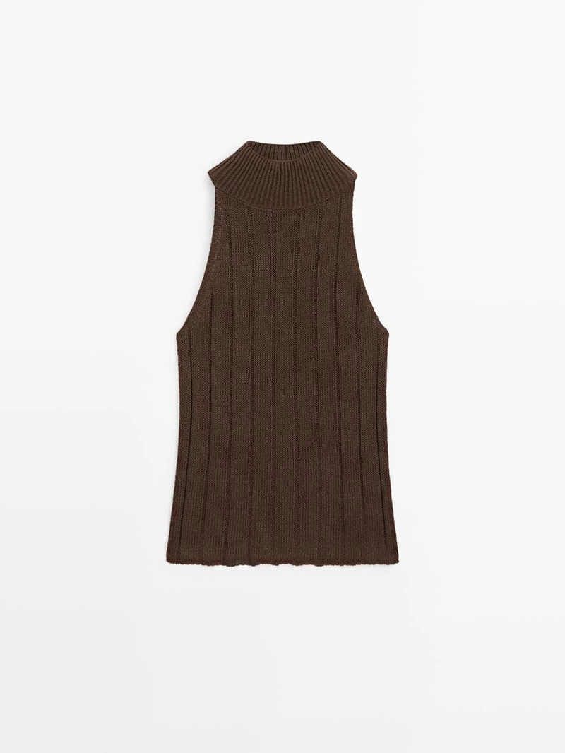 Топ с высоким воротником и завязками из хлопково-вискозного микса