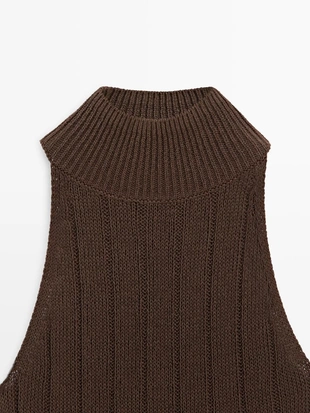 Топ с высоким воротником и завязками из хлопково-вискозного микса- Заказать в России