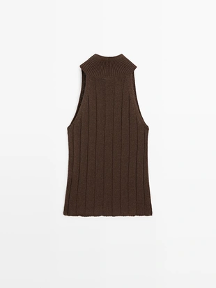 Топ с высоким воротником и завязками из хлопково-вискозного микса- Заказать в России