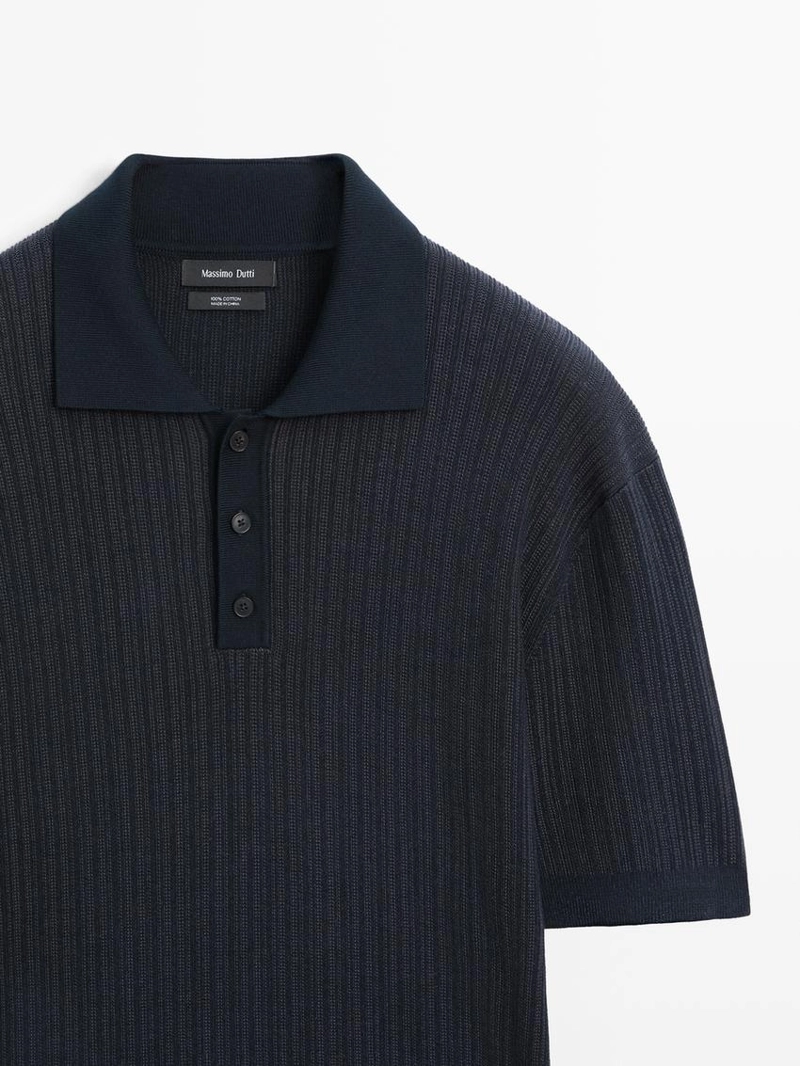 Поло с коротким рукавом из текстурированного вязаного полотна