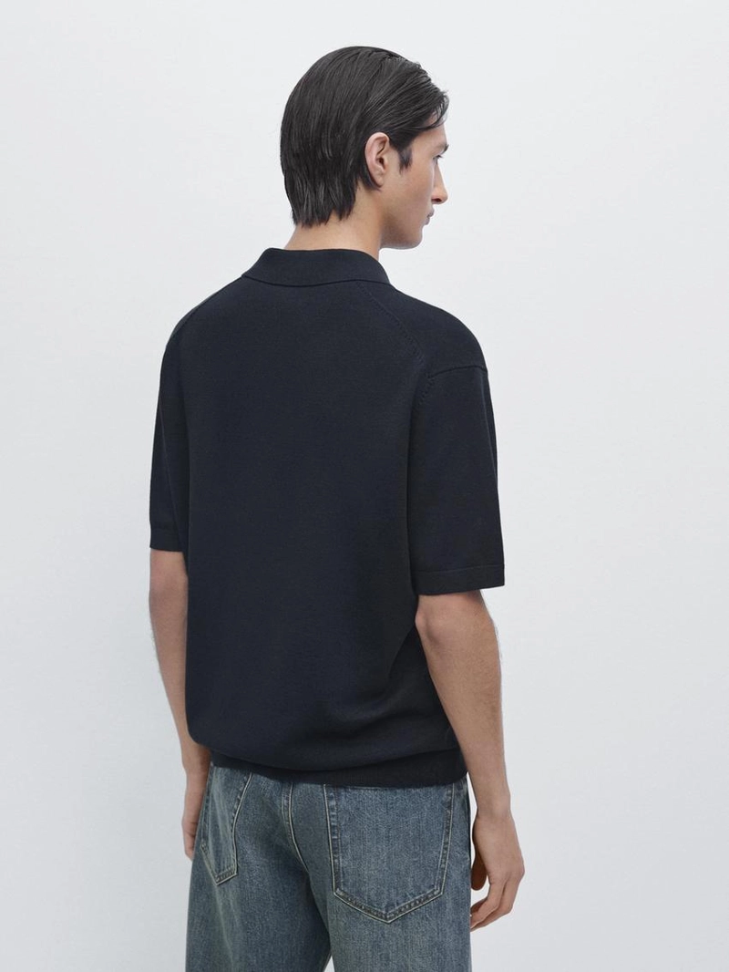 Свитер-поло из хлопкового смесового трикотажа