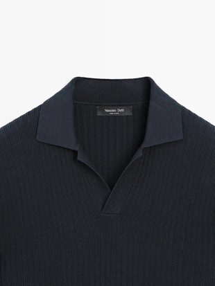 NAVY BLUE|1164/217 - Massimo Dutti Поло из хлопково-шерстяного трикотажа