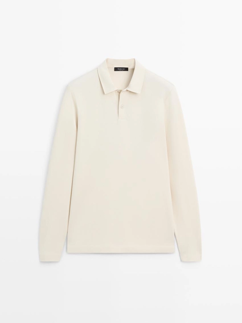 Поло с длинным рукавом из мерсеризованного хлопкового пике
