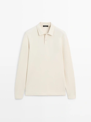 Поло с длинным рукавом из мерсеризованного хлопкового пике- Заказать в России