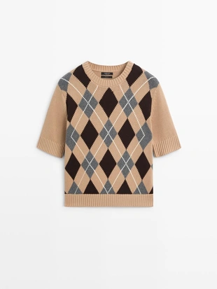 CAMEL | 5667/567/742 - Massimo Dutti Вязанный свитер с аргайловым узором из хлопка