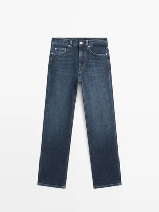 Джинсы с высокой талией прямого кроя и комфортным покроем- Заказать в России