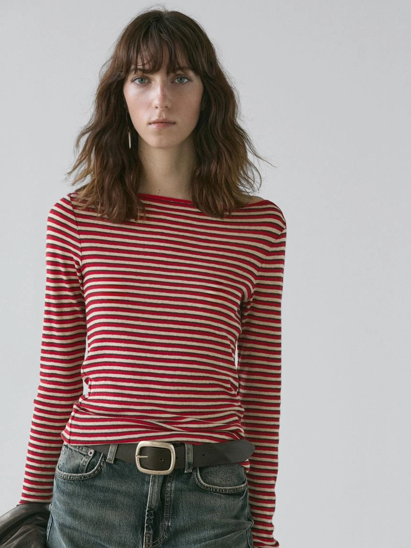 Майка с длинным рукавом в полоску