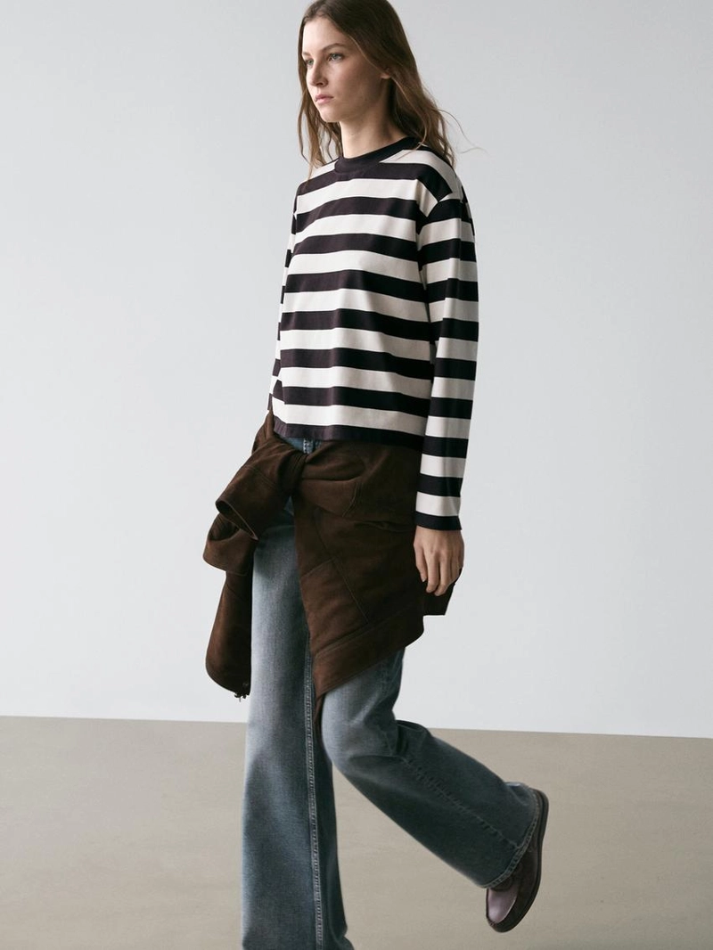 Полосатая футболка с длинным рукавом из хлопка