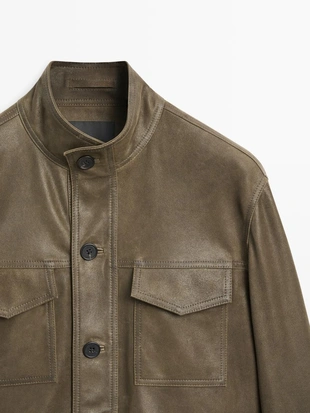 Куртка из кожи козы с эффектом потертостей- Заказать в России